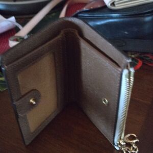 Cream And Brown A Leather Wallet with Gold Zipper